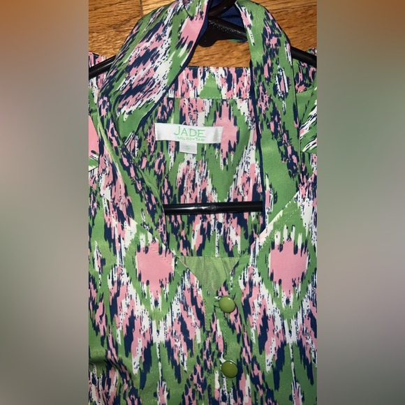 Jade Melody Tam Belted Ikat Sheath Dress Green Pink White Navy Size Small EUC - Picture 4 of 4